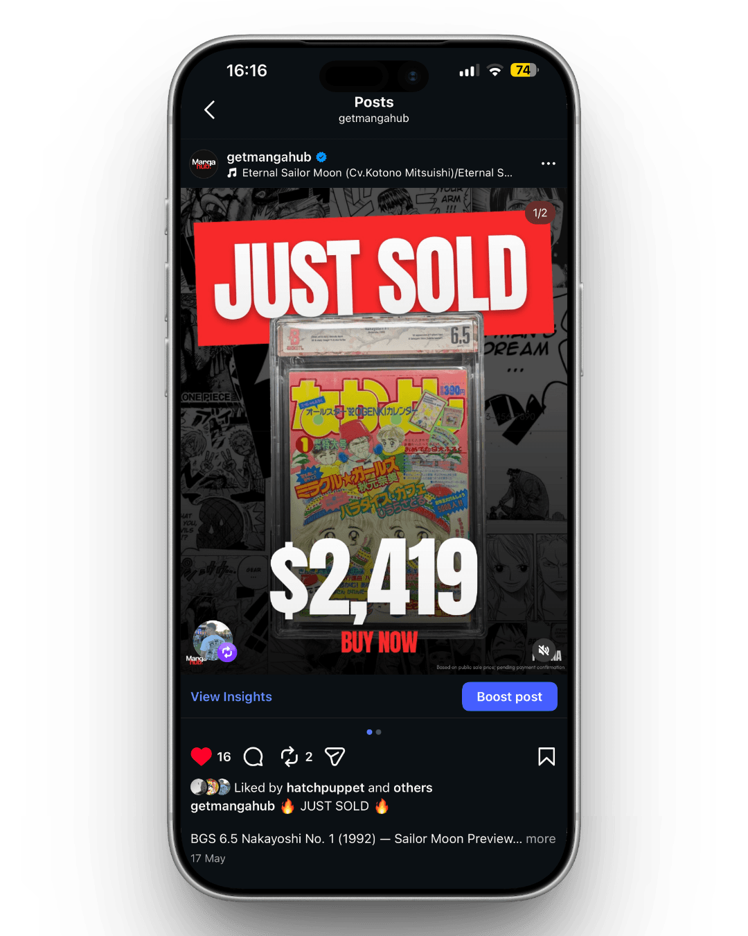 Example of a promoted manga listing, slide 1 of 3
